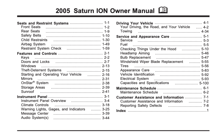 2005 Saturn Ion Owner’s Manual Image