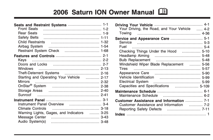 2006 Saturn Ion Owner’s Manual Image