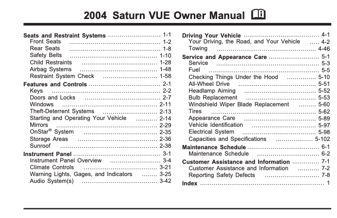 2004 Saturn Vue Owner’s Manual Image