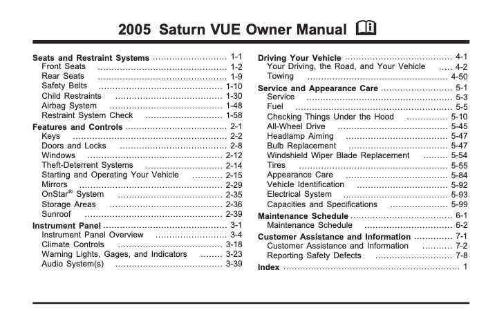 2005 Saturn Vue Owner’s Manual Image