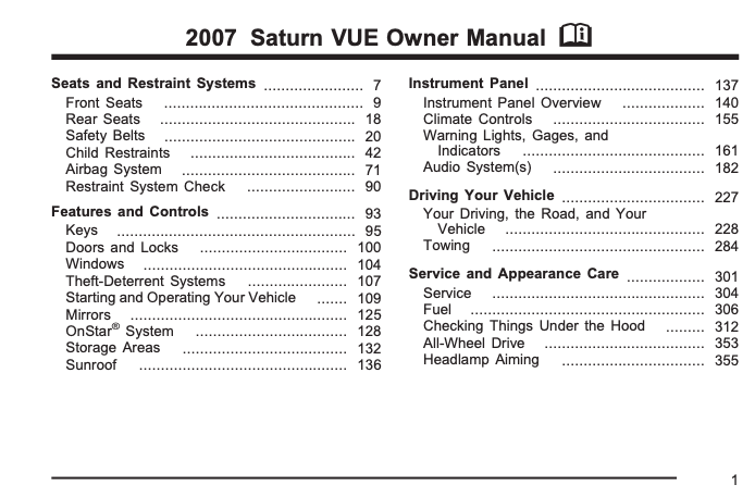 2007 Saturn Vue Owners Manual Image