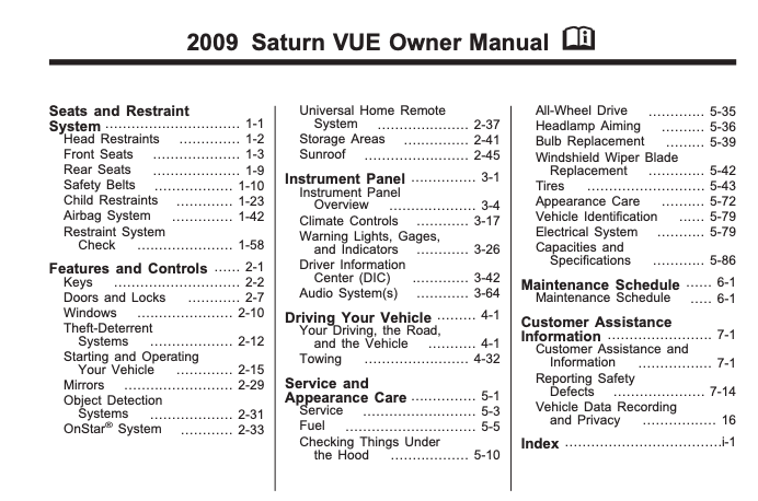 2009 Saturn Vue Owner’s Manual Image