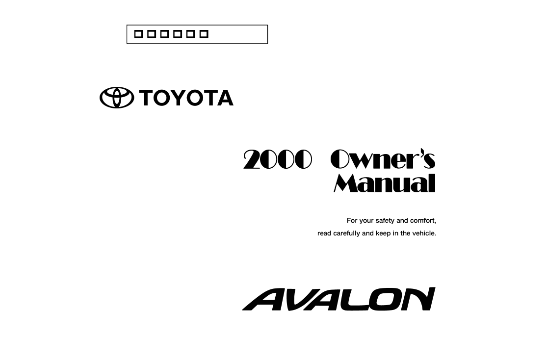 2000 Toyota Avalon Owner’s Manual (OM22488U) Image