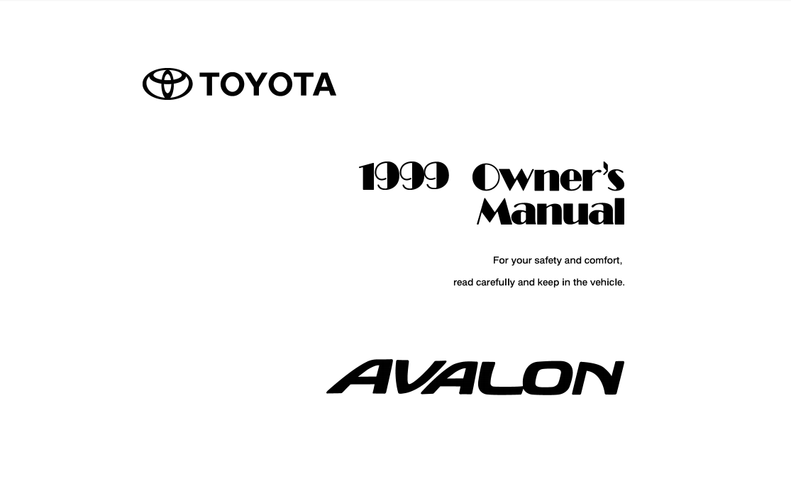 1999 Toyota Avalon Owner’s Manual (OM22490U) Image