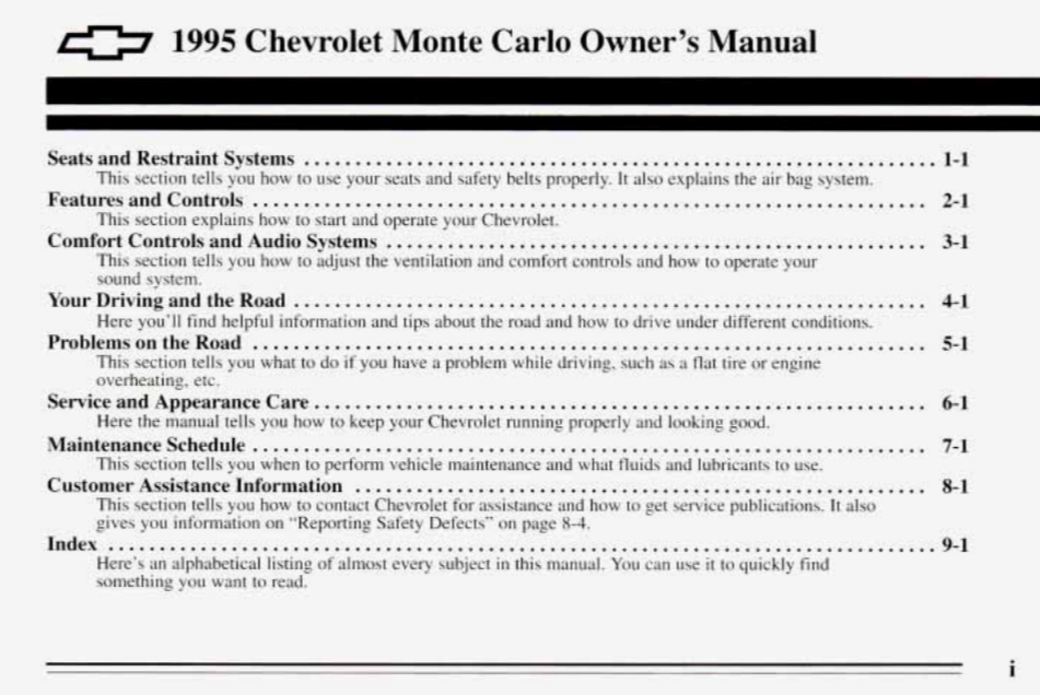 1995 Chevrolet Monte Carlo Owner’s Manual Image