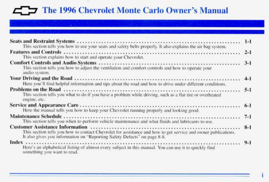 1996 Chevrolet Monte Carlo Owner’s Manual Image