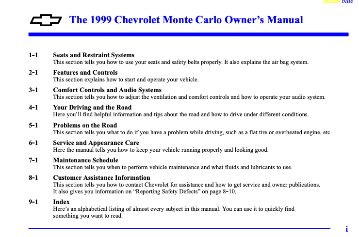 1999 Chevrolet Monte Carlo Owner’s Manual Image
