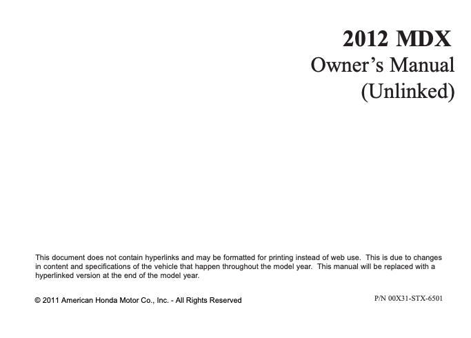 2012 Acura MDX Owner’s Manual Image