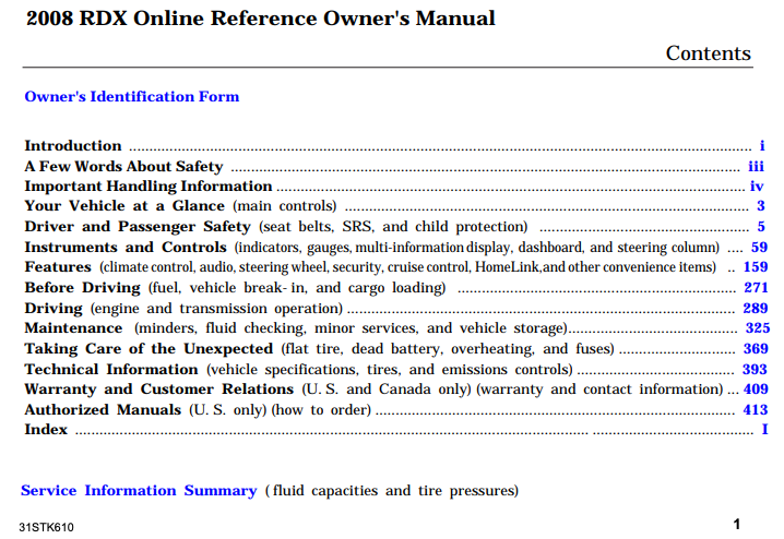 2008 Acura RDX Owner’s Manual Image