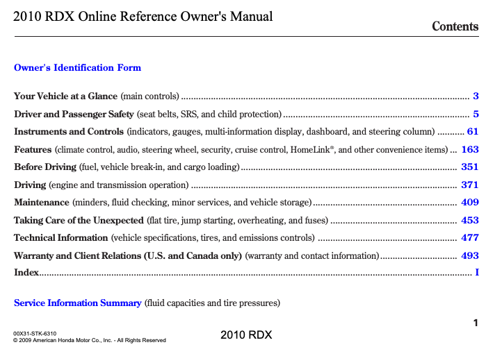 2010 Acura RDX Owner’s Manual Image