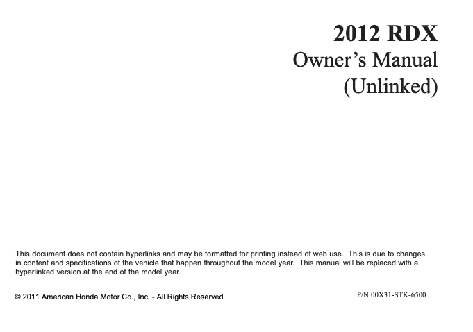2012 Acura RDX Owner’s Manual Image