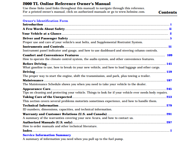 2000 Acura TL Owner’s Manual Image