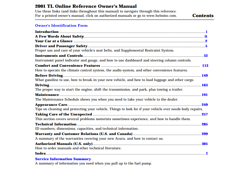 2001 Acura TL Owner’s Manual Image