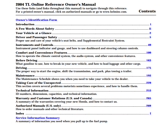 2004 Acura TL Owner’s Manual Image