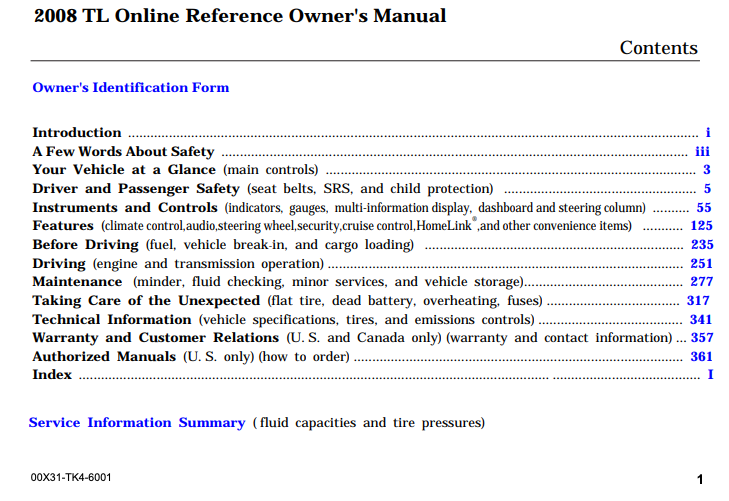 2008 Acura TL Owner’s Manual Image