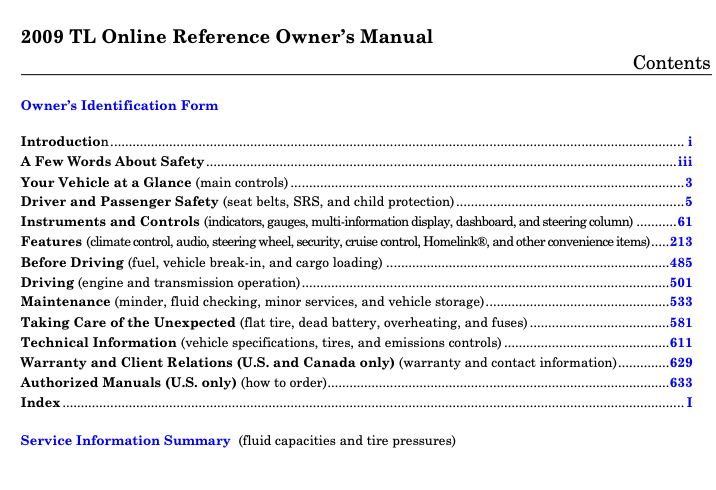 2009 Acura TL Owner’s Manual Image