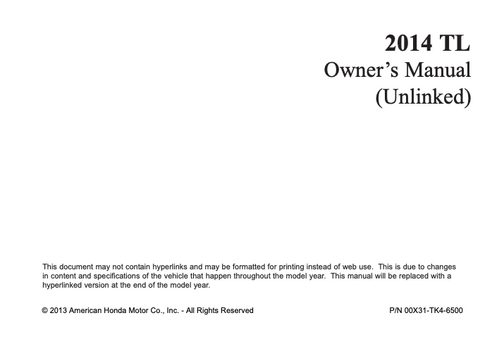 2014 Acura TL Owner’s Manual Image