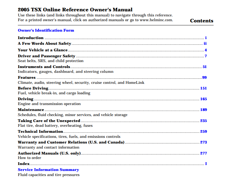 2005 Acura TSX Owner’s Manual Image