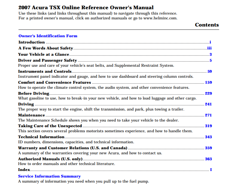 2007 Acura TSX Owner’s Manual Image