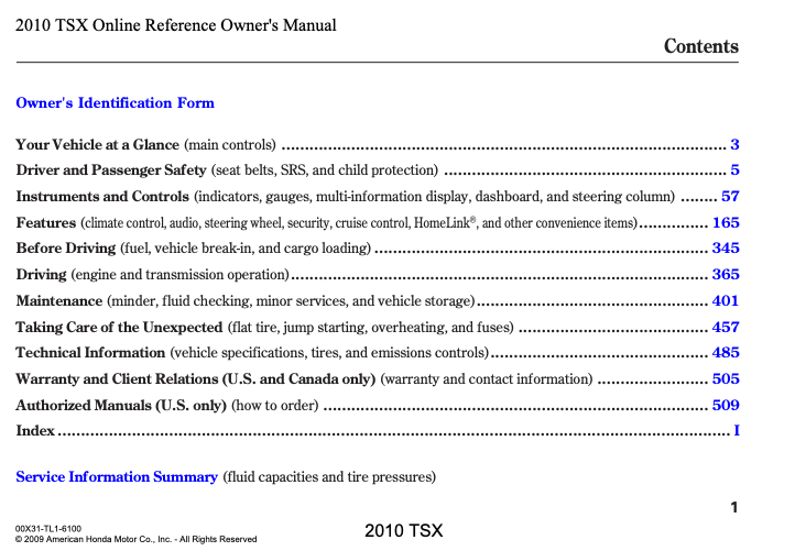 2010 Acura TSX Owner’s Manual Image