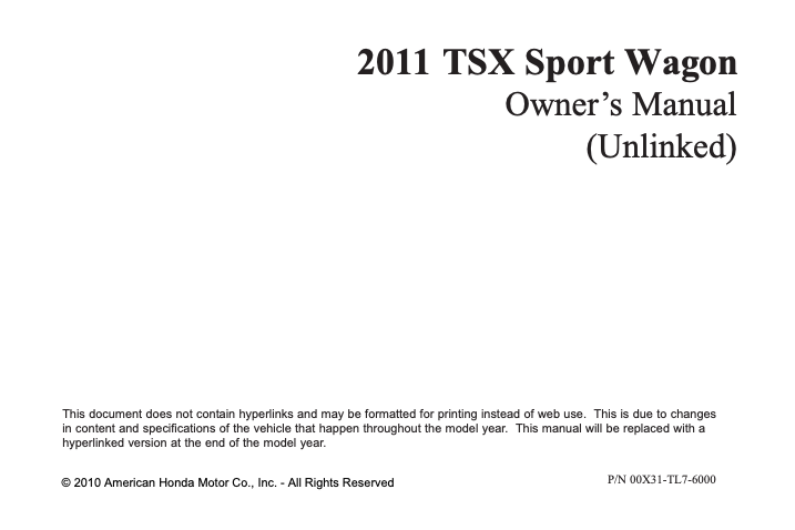2011 Acura TSX Sports Wagon Owner’s Manual Image