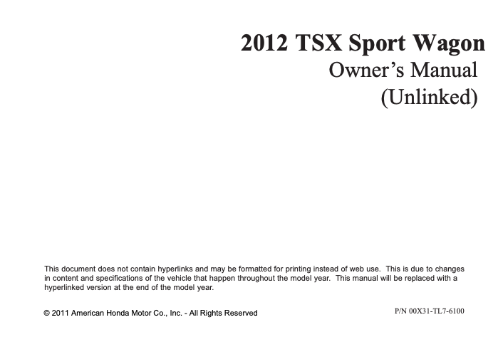 2012 Acura TSX Sports Wagon Owner’s Manual Image