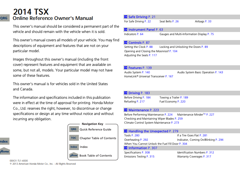 2014 Acura TSX Owner’s Manual Image