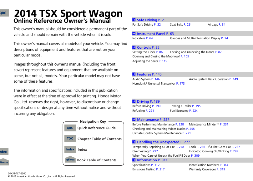 2014 Acura TSX Sports Wagon Owner’s Manual Image