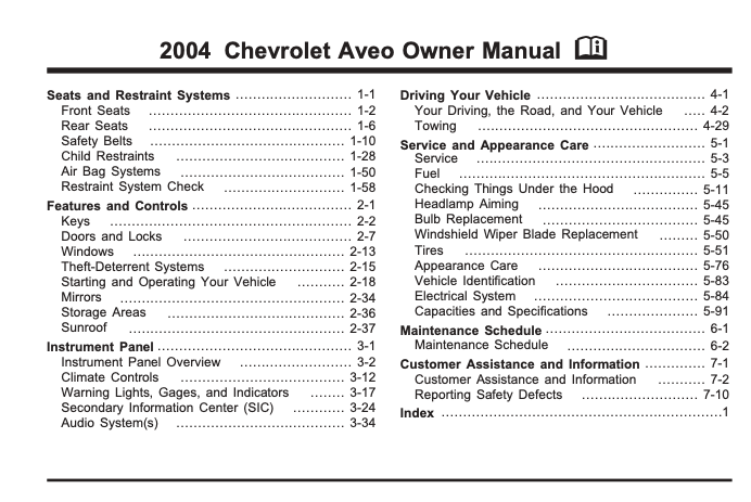 2004 Chevrolet Aveo Owner’s Manual Image
