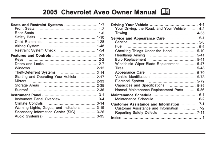 2002 Chevrolet Aveo Owner’s Manual Image