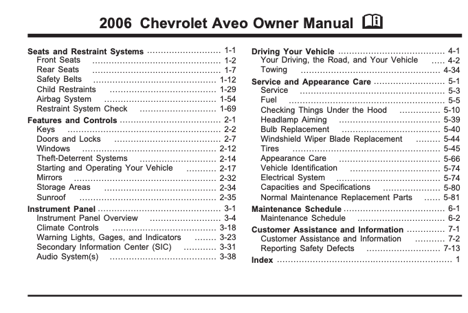 2006 Chevrolet Aveo Owner’s Manual Image
