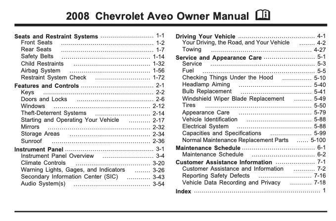 2008 Chevrolet Aveo Owner’s Manual Image