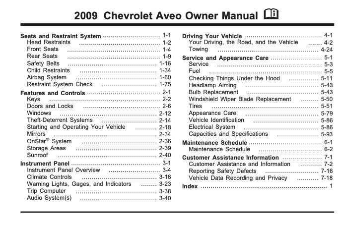 2009 Chevrolet Aveo Owner’s Manual Image