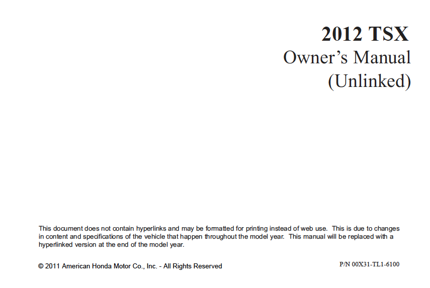 2012 Acura TSX Owner’s Manual Image