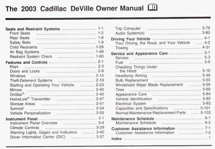2003 Cadillac DeVille owner’s manual Image