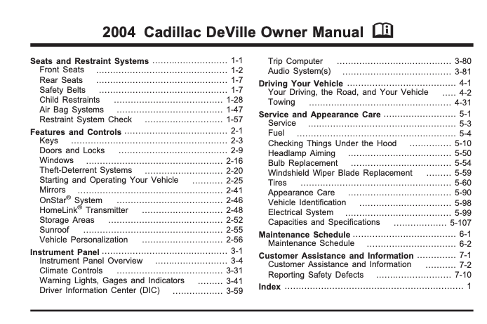 2004 Cadillac DeVille owner’s manual Image