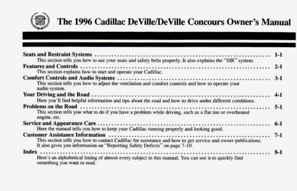 1996 Cadillac DeVille owner’s manual Image