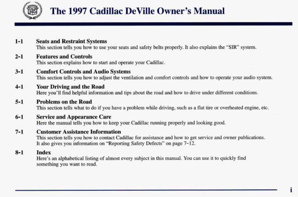 1997 Cadillac DeVille owner’s manual Image