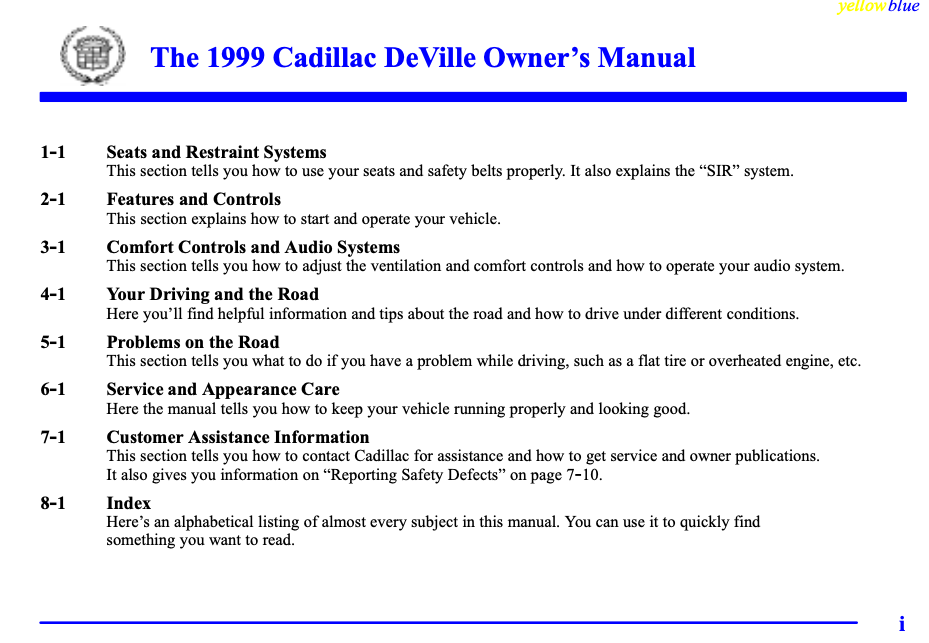 1999 Cadillac DeVille owner’s manual Image