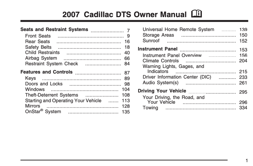 2007 Cadillac DTS owner’s manual Image