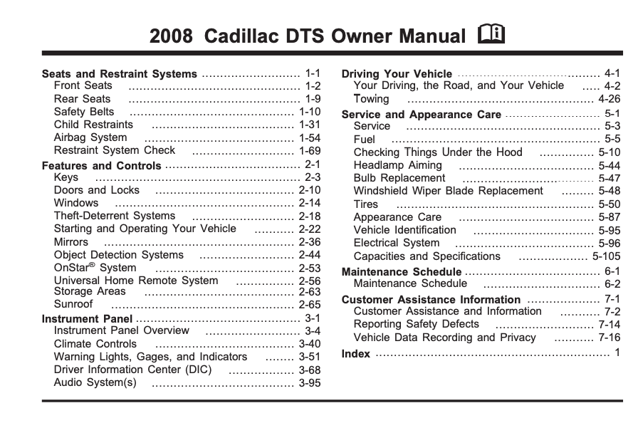 2008 Cadillac DTS owner’s manual Image