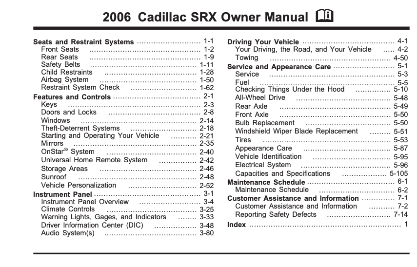 2006 Cadillac SRX owner’s manual Image