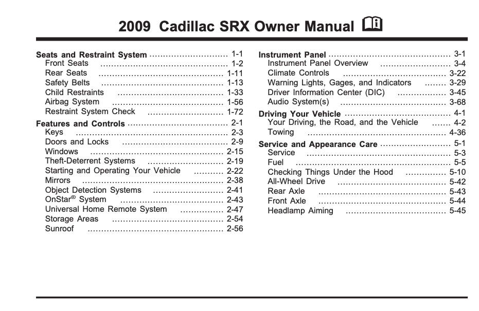 2009 Cadillac SRX owner’s manual Image
