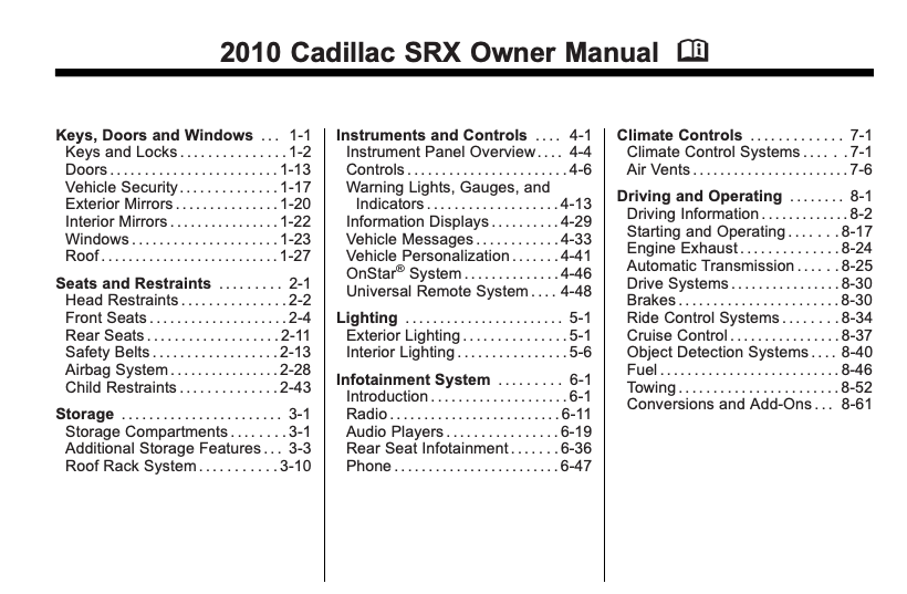 2010 Cadillac SRX owner’s manual Image