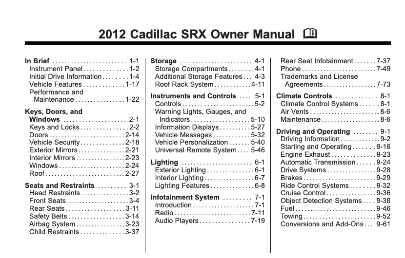 2012 Cadillac SRX owner’s manual Image