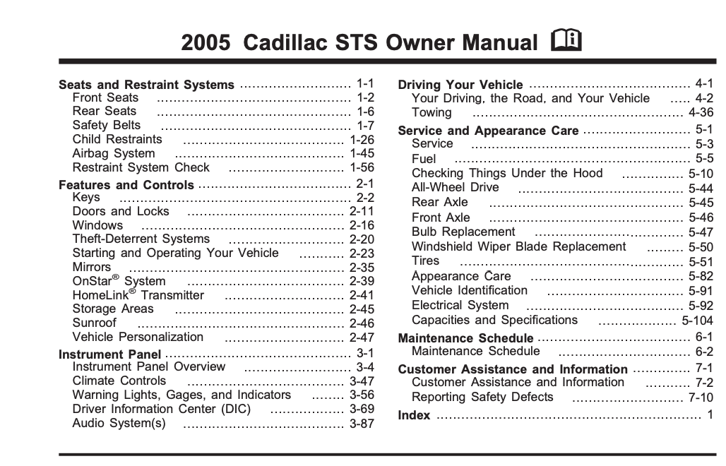 2005 Cadillac STS owner’s manual Image