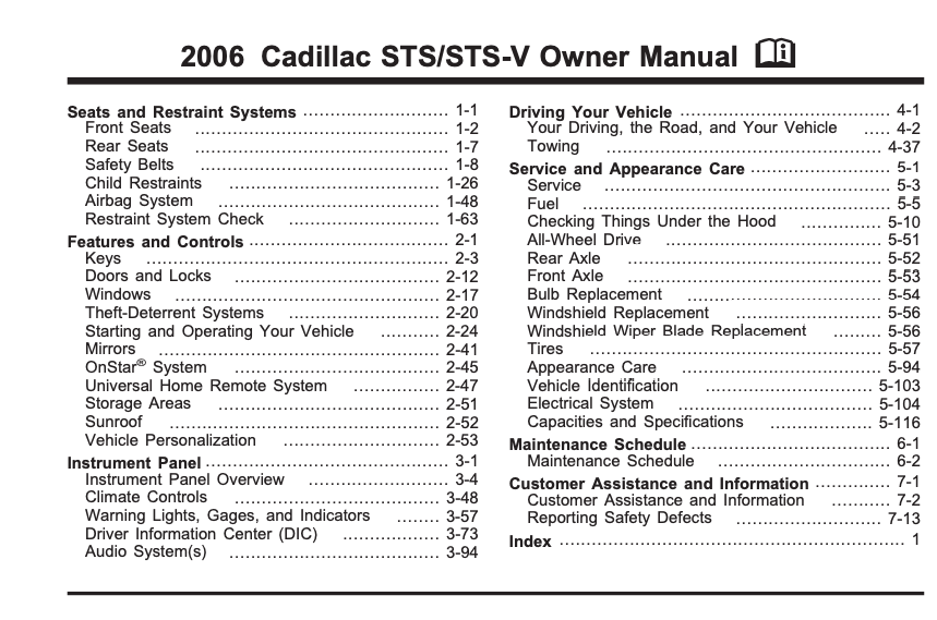 2006 Cadillac STS owner’s manual Image