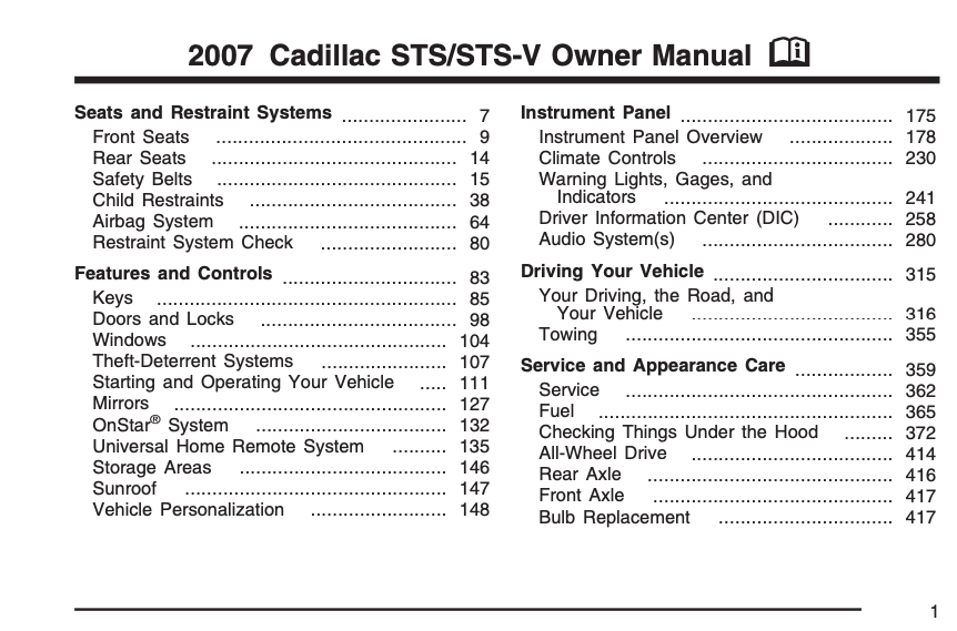 2007 Cadillac STS owner’s manual Image