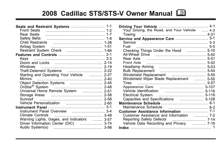 2008 Cadillac STS owner’s manual Image