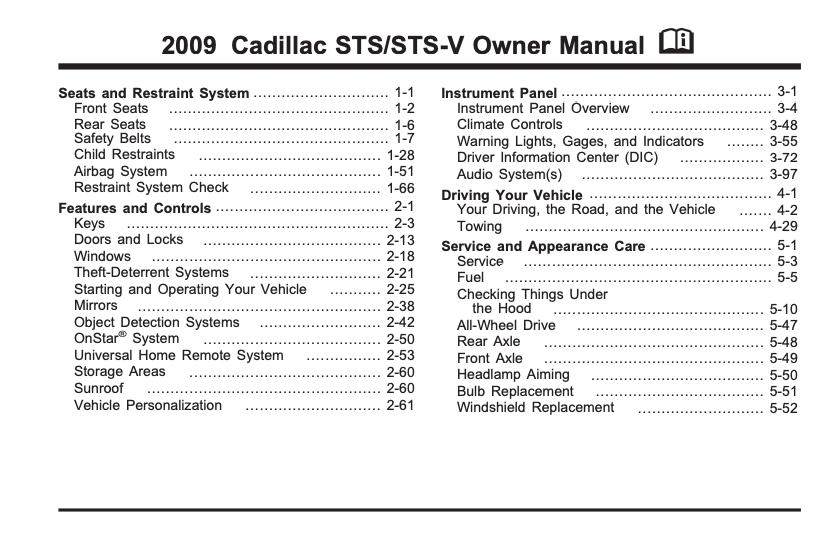 2009 Cadillac STS/ STSV Owner's Manual [Sign Up & Download] OwnerManual